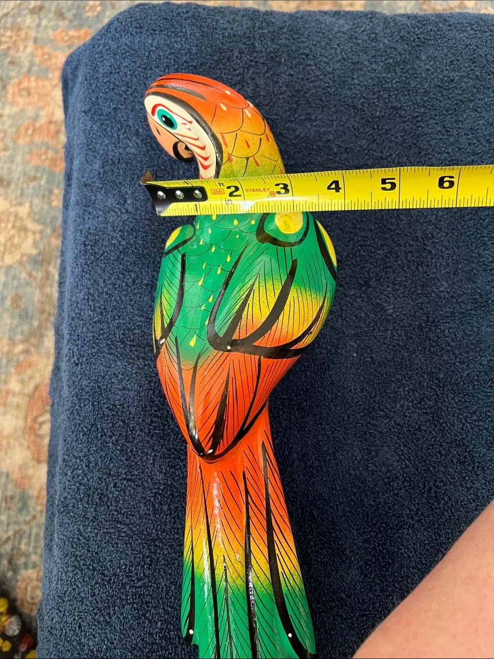 Colorful Parrot Hanging Bird Decor in Green and Orange - Ceramic Pottery